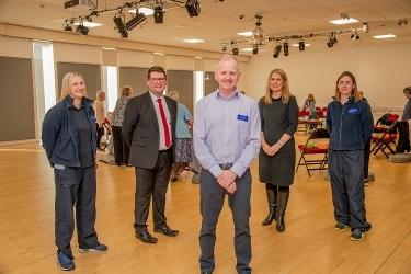 Caption: Left to right: Leighann Bishop, Councillor Andrew McGuire, Operations Manager Ian McLean, Yvonne Lawton from the West Lothian HSCP and Robyn Donnie from West Lothian Leisure. 