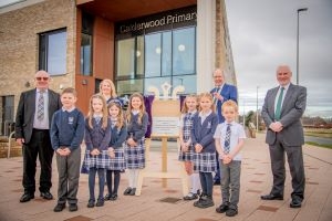 Calderwood pupils and invited guests at the official opening