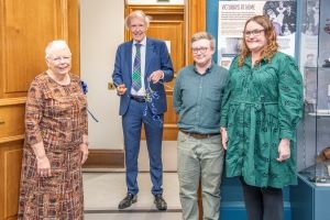 Pictured cutting the ribbon to open the exhibition is Leader of West Lothian Council Lawrence Fitzpatrick, with left to right, Sheila Menzies, Secretary of Linlithgow Heritage Trust, Heritage Assistant Francis Osis and Heritage Manager Emma Peattie.