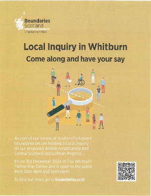 Poster for Boundaries Scotland Whitburn Public Inquiry meeting