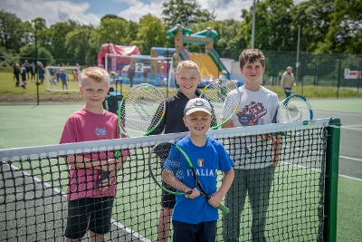 Murieston Tennis Young people at opening of Murieston Tennis and Sports Centre