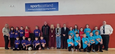 Pupils from Fauldhouse with their new football strips