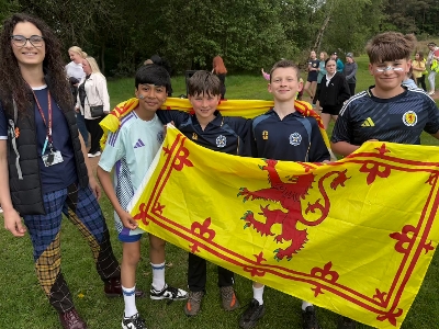 Staff and Balbardie pupils at fundraising sponsored walk
